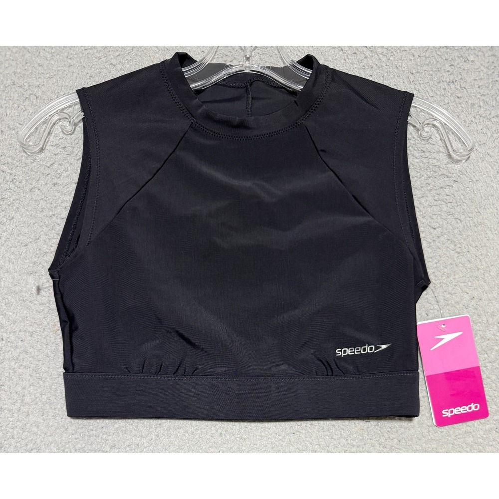 NEW Speedo Womens Crop Top Rash Guard Anthracite Size XS